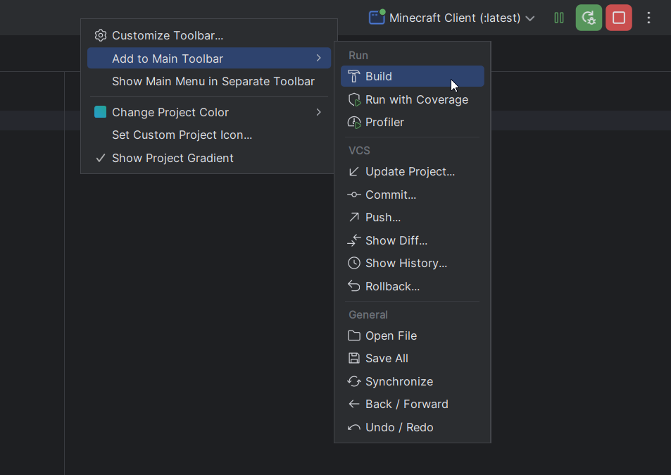 Adding build button to the top bar